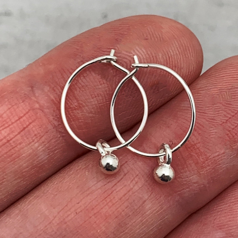 Ball Charm Hoop Earrings Available in Solid 925 Sterling Silver, 14k Yellow or Rose Gold Fill