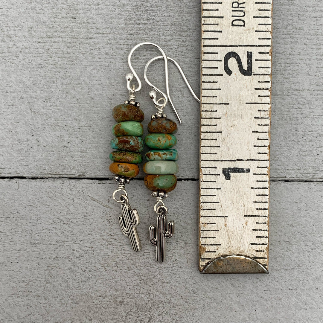 Turquoise and Sterling Silver Saguaro Cactus Earrings