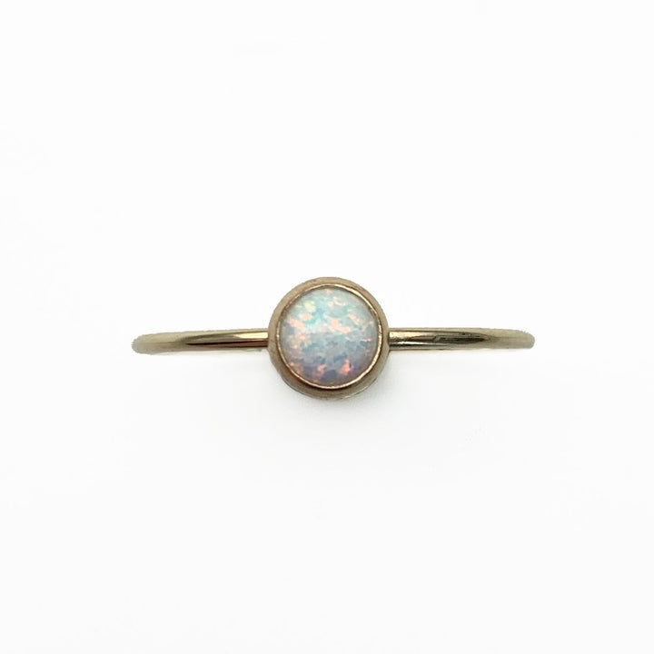 Opal 14k Yellow Gold Fill Stacking Ring. Simulated Lab White Opal Size 5 - 8 US.