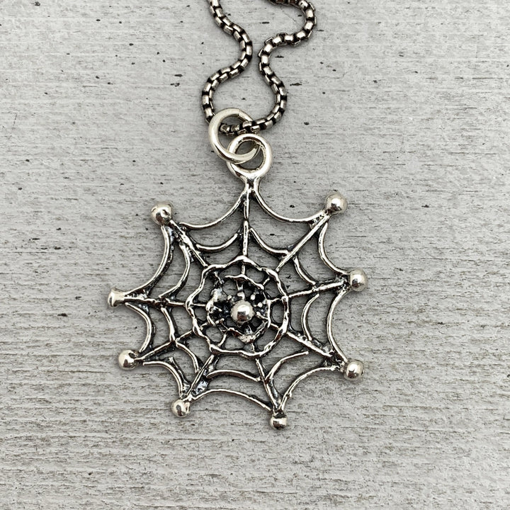 Spider and Web Sterling Silver Pendant