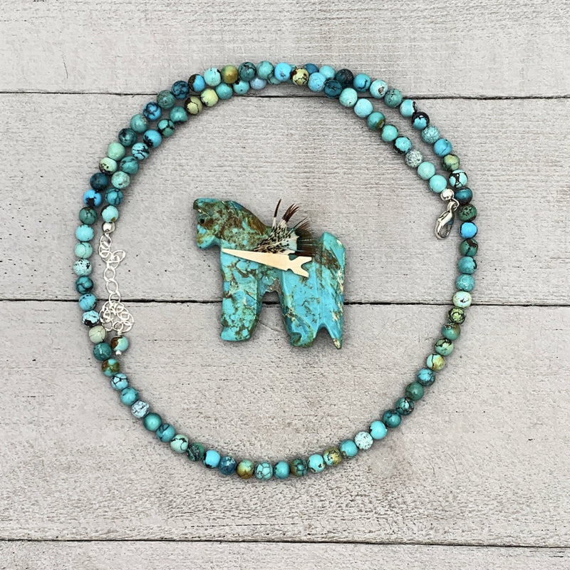 Turquoise and Sterling Silver Beaded Necklace