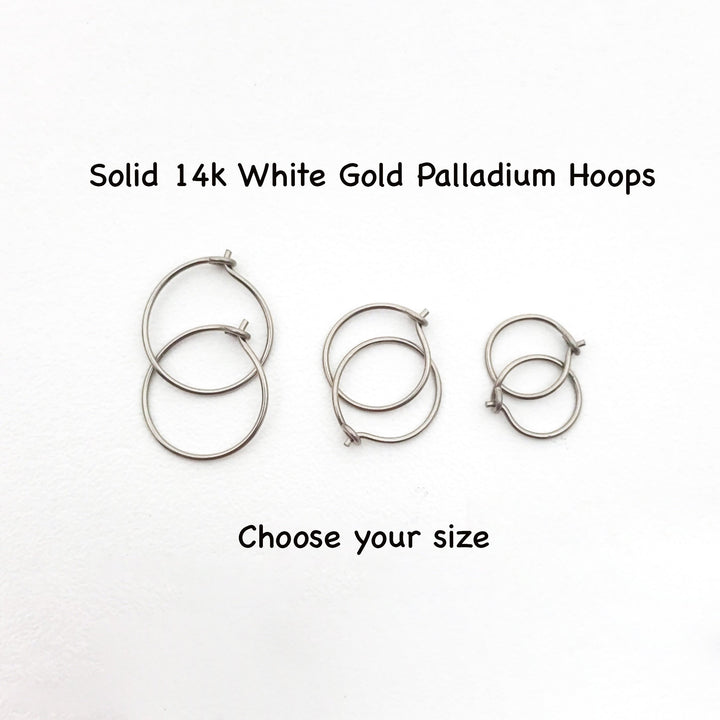 Thin Solid 14k White Gold Palladium Hoops. Nickel Free White Gold!