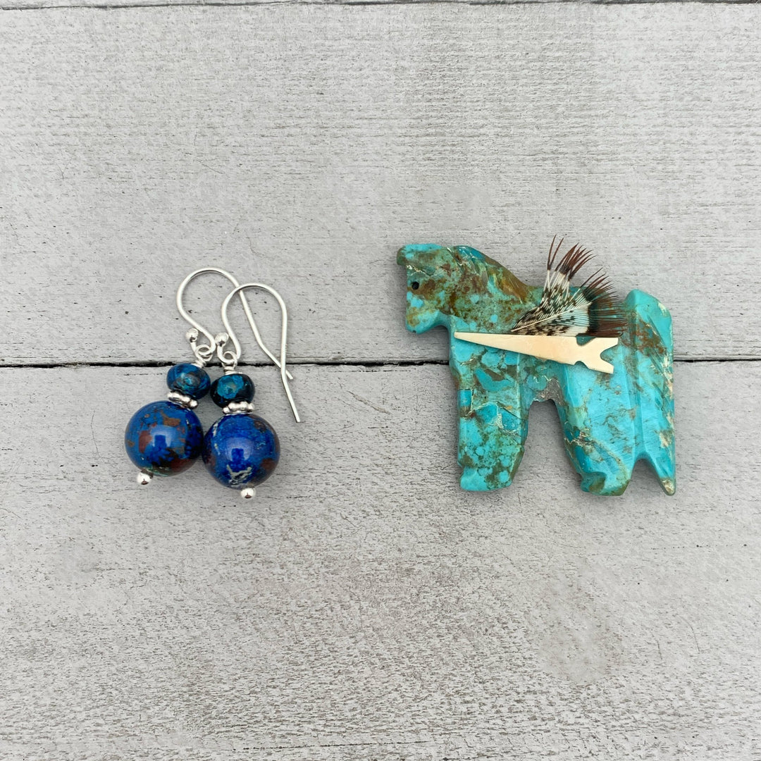 Shattuckite and Sterling Silver Earrings. Blue Shattuckite, Azurite, Chrysocolla, Turquoise Earrings
