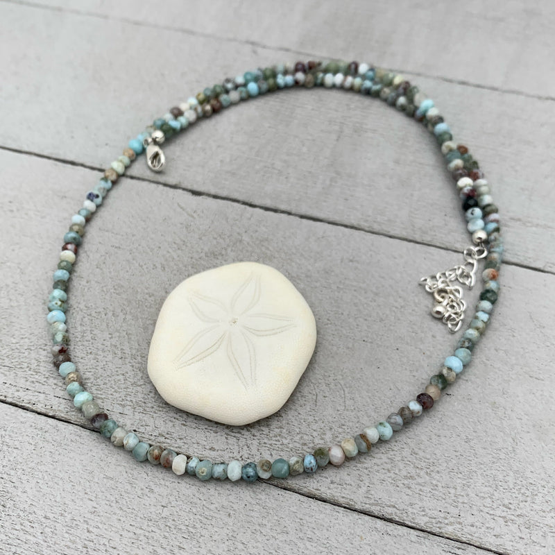 Multicolor Faceted Beaded Larimar and Sterling Silver Silver Necklace