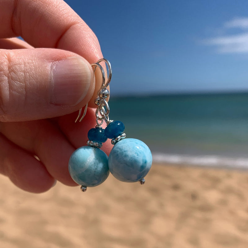 Larimar and Apatite Earrings. Solid 925 Sterling Silver