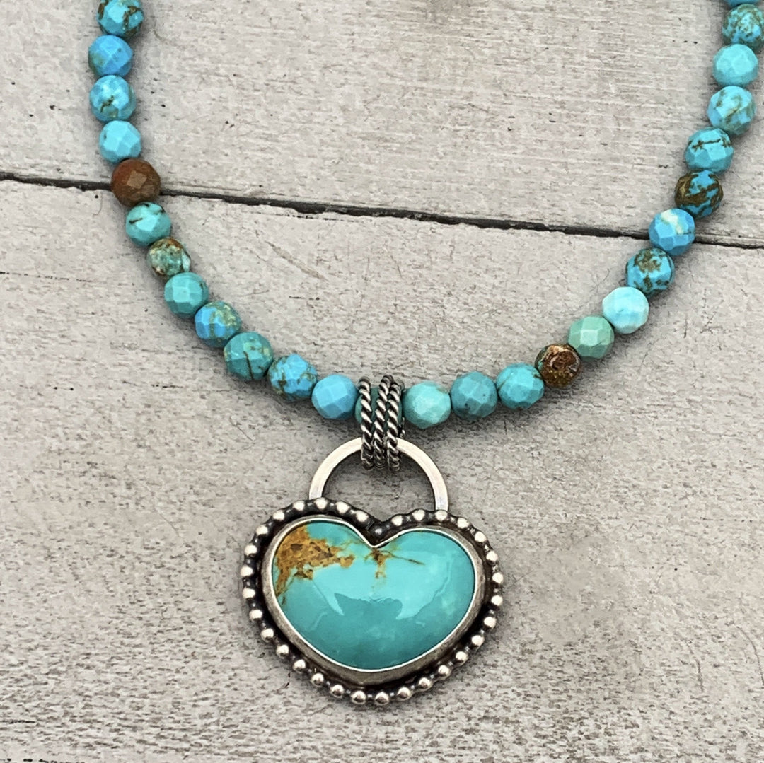 Faceted Turquoise and Sterling Silver Beaded Necklace. Small 4mm beads