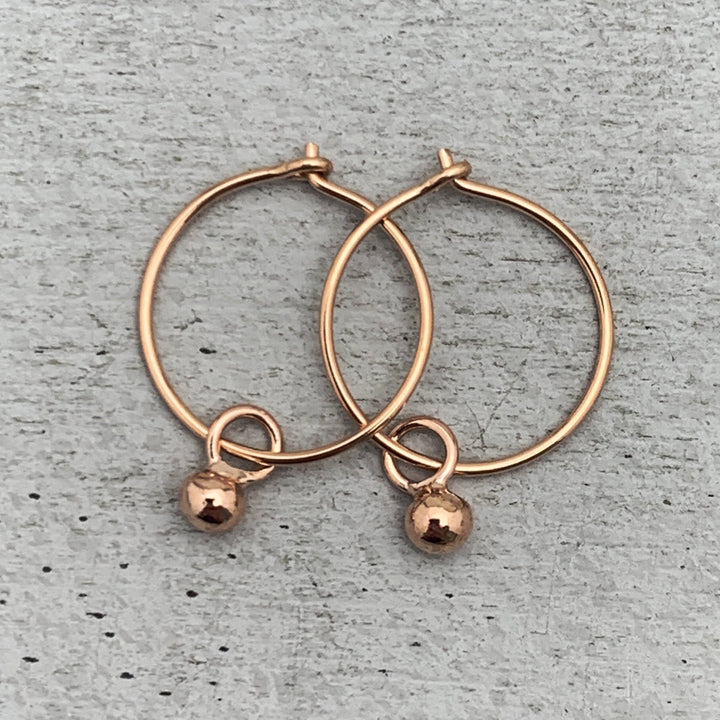Ball Charm Hoop Earrings Available in Solid 925 Sterling Silver, 14k Yellow or Rose Gold Fill