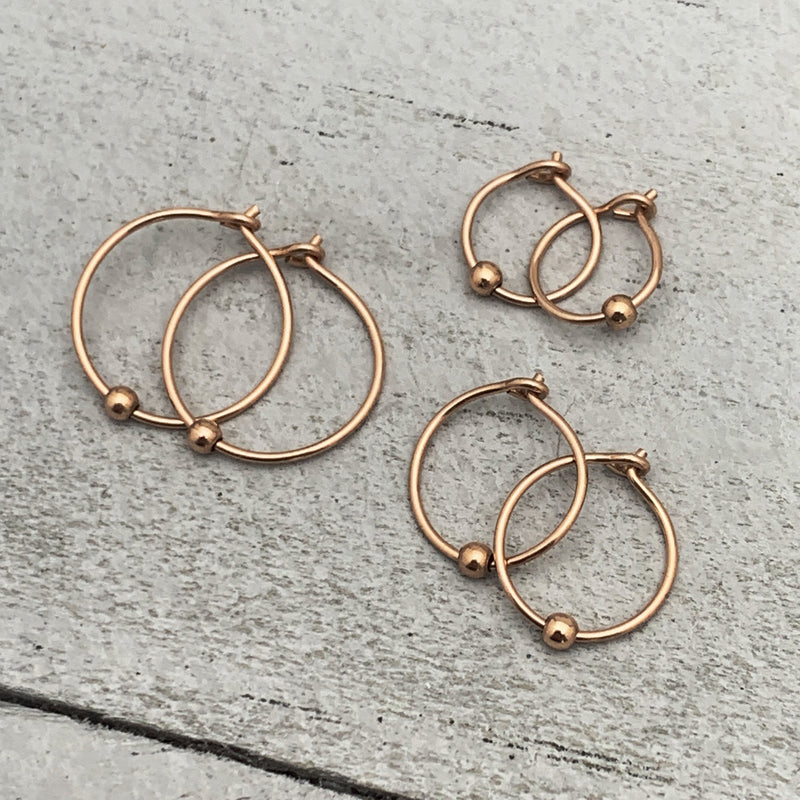 14k Rose Gold Fill Tiny Hoop Earrings with Ball Bead