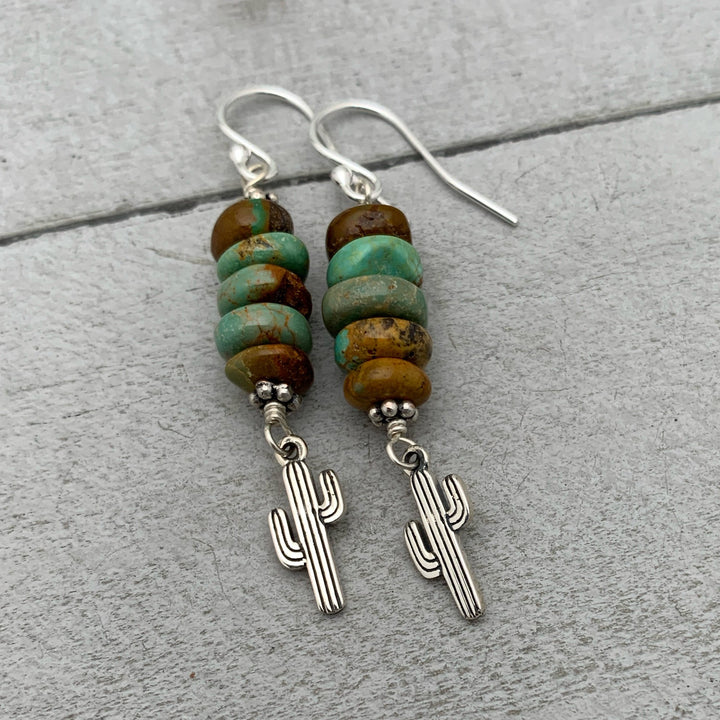 Turquoise and Sterling Silver Saguaro Cactus Earrings