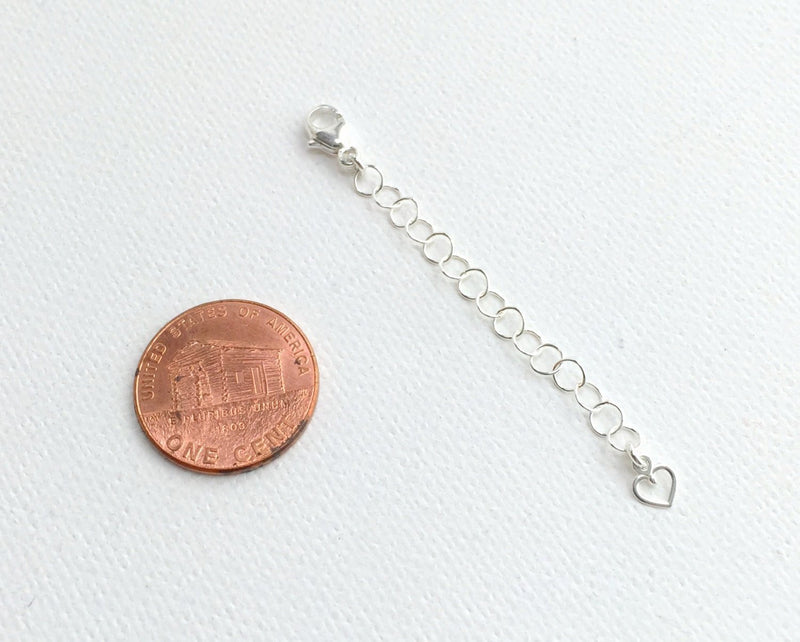 Sterling Silver Necklace Extender with Heart Charm. Layered
