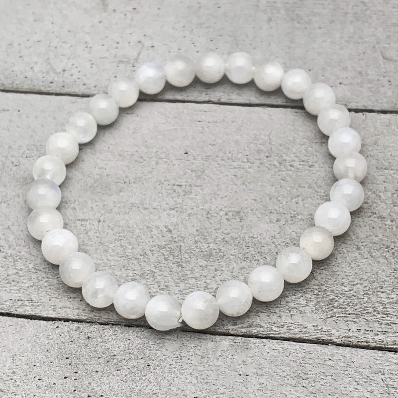 White Moonstone Crystal Stretch Bracelet. Small/Medium Size