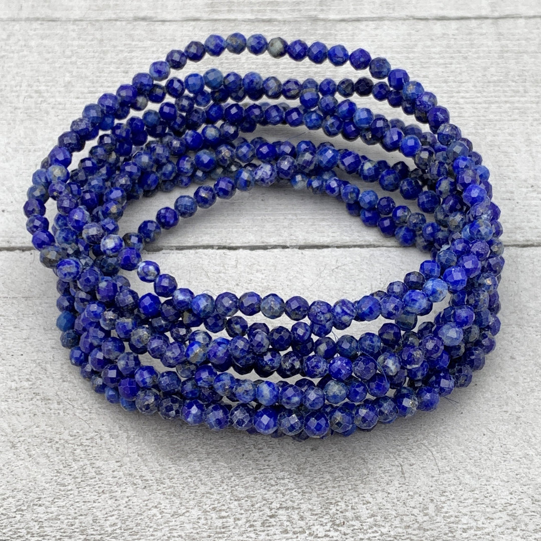 Faceted Lapis Lazuli Crystal Stretch Bracelet. Dainty, 3.5mm Beads. Small/Medium Size