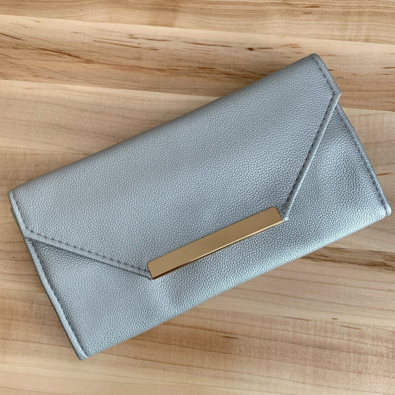 Jewelry Travel Clutch. Leatherette Organizer Wallet with Ring Roll & Zippered Pockets