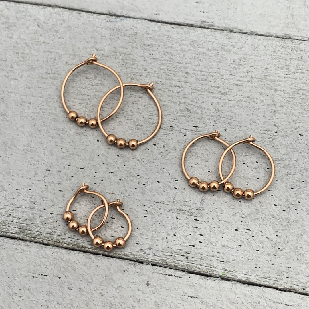 14k Rose Gold Fill Hoop Earrings with 3 Beads