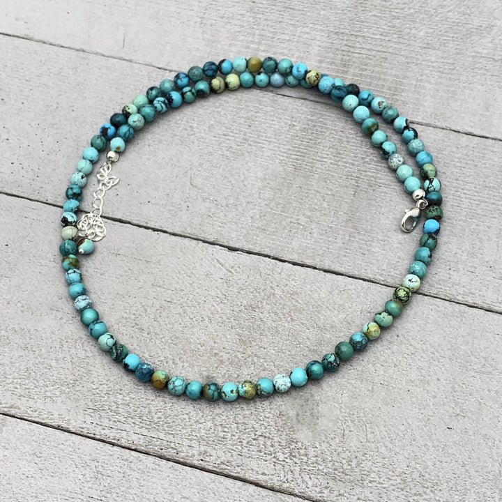 Turquoise and Sterling Silver Beaded Necklace