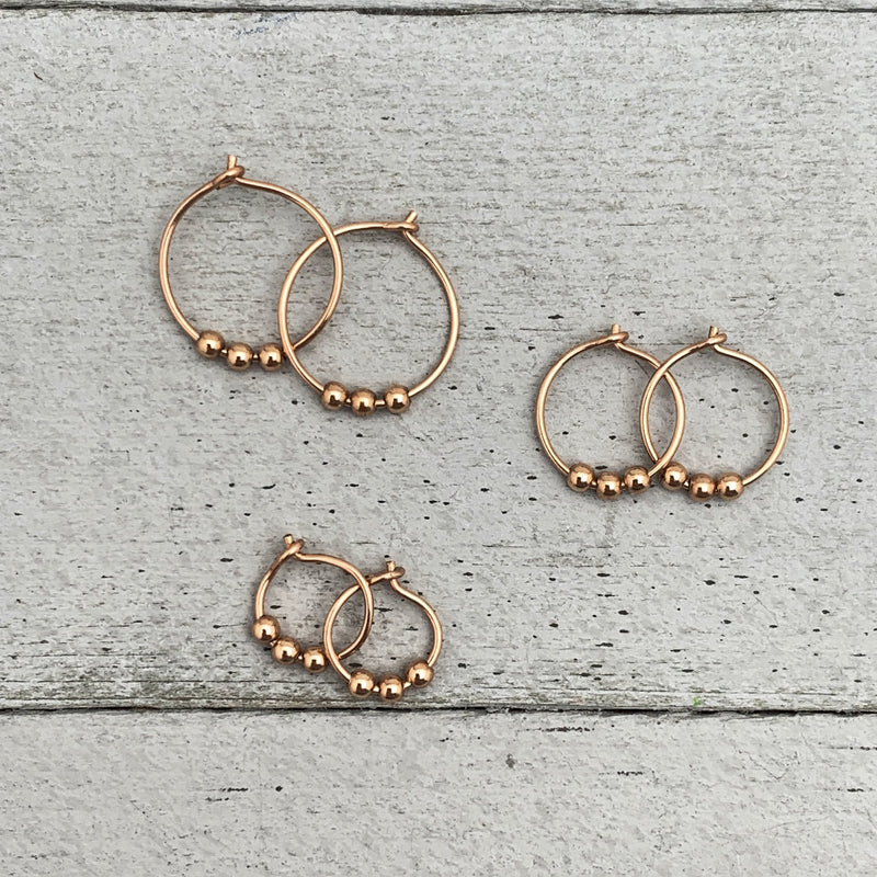 14k Rose Gold Fill Hoop Earrings with 3 Beads